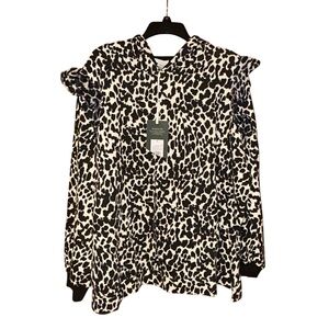 Sandy‎ Liang Target Black White Animal Print Ruffle Hoodie Sweatshirt 2X, 4X NWT